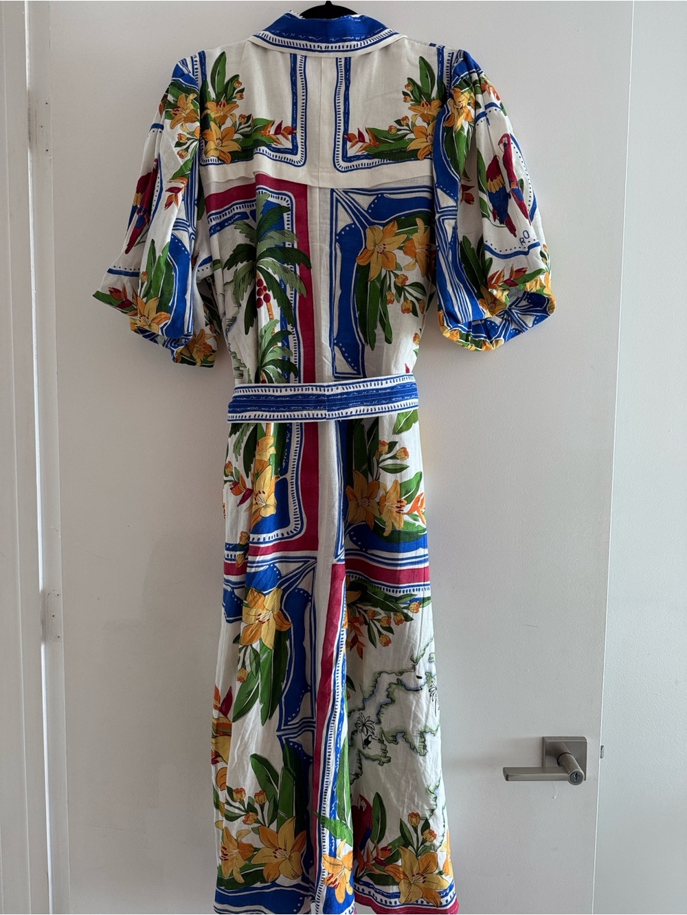 FARM RIO Tropical Floral Button-Front Maxi Shirt Dress - Blue & Yellow - Picture 3 of 5